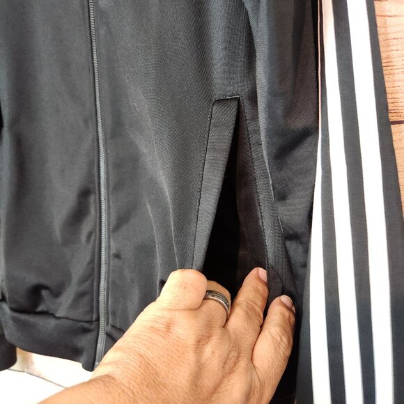 Men’s Large Adidas Track Jacket Black White Zipper Pockets Logo RN 88387 - Picture 8 of 16
